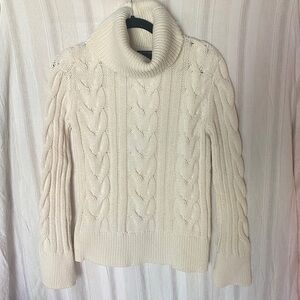Banana Republic Cream Chunky Cable Knit Turtleneck Sweater